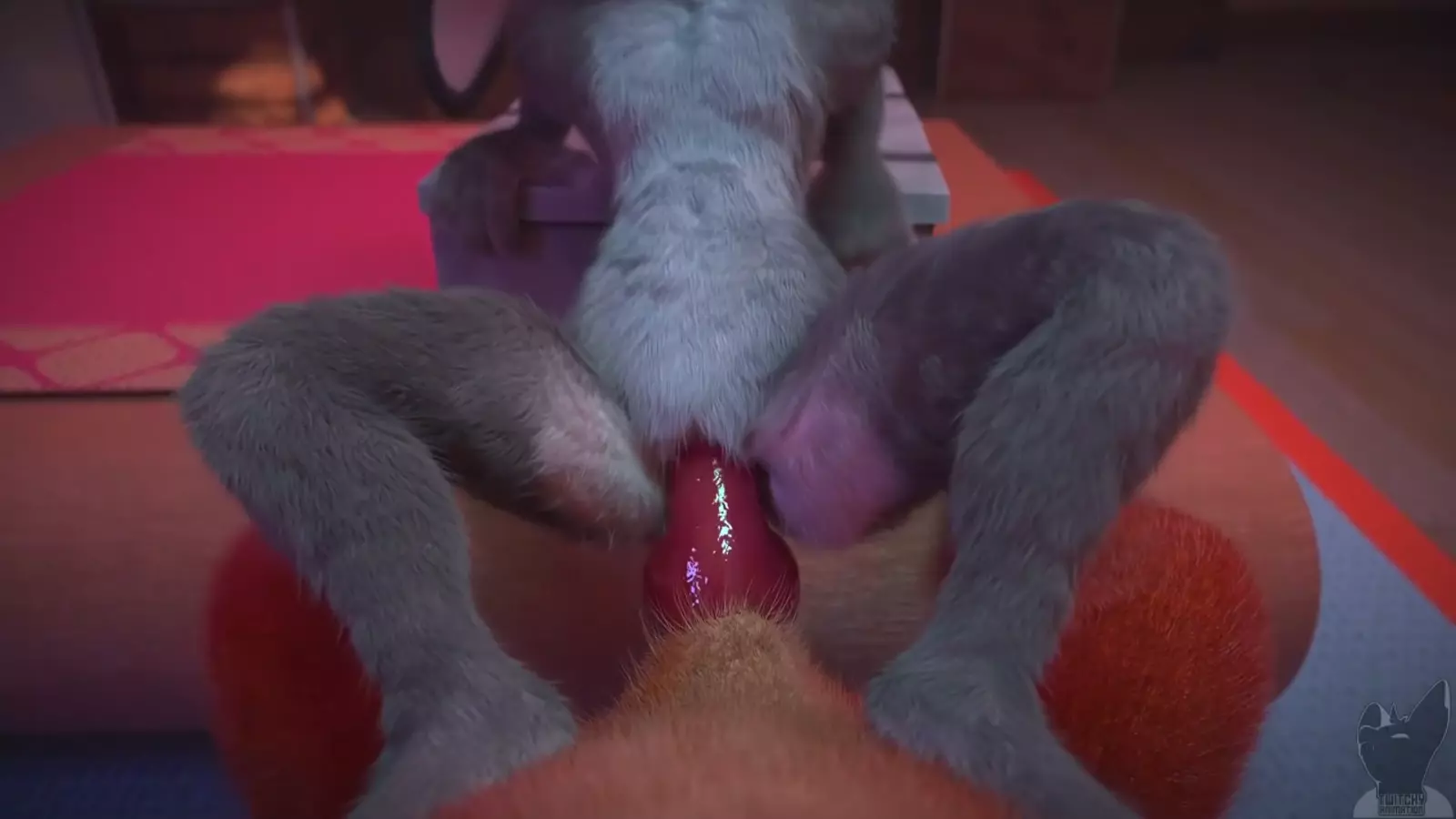 Two funny artaffe rabbits sharing a passionate moment with overfl cum